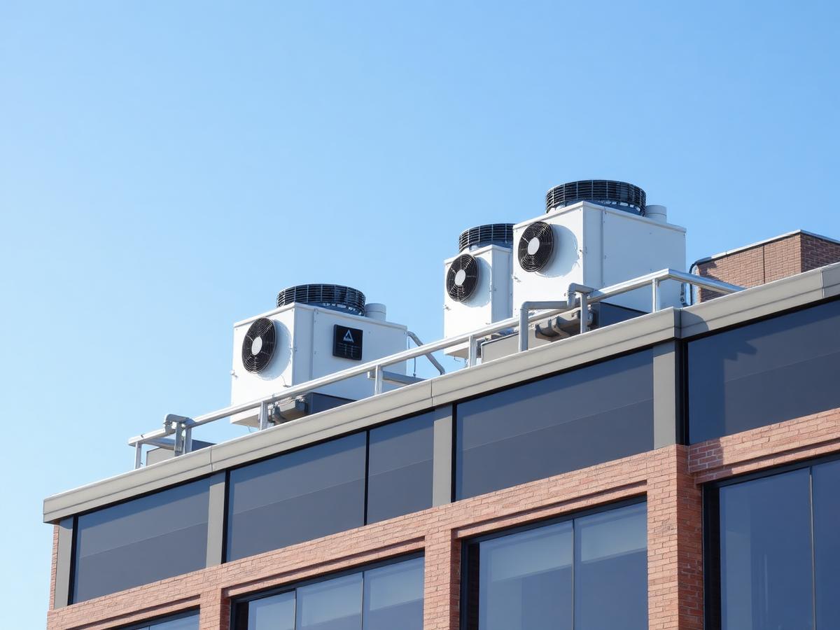 Commercial rooftop HVAC units on an office building